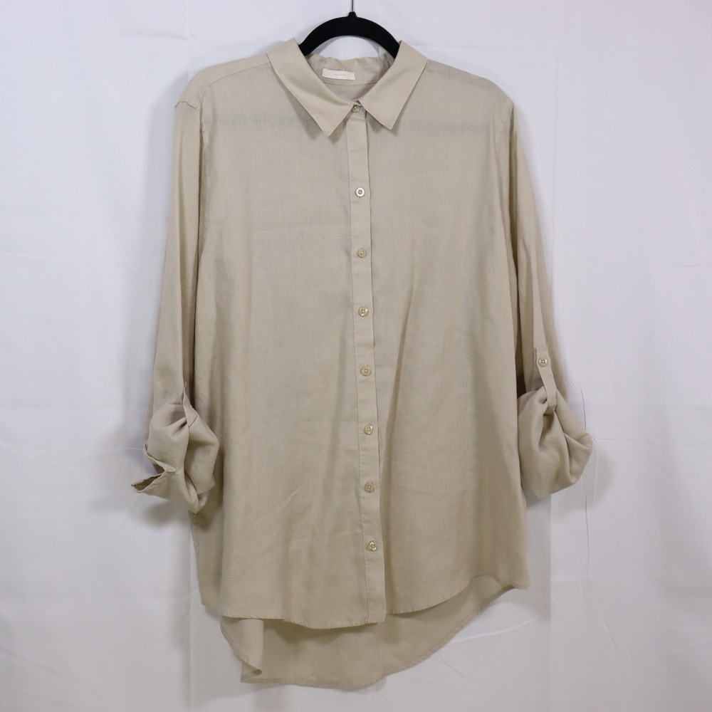 Chico's Button Down Shirt 3 Beige Womens Linen No-Iron Blouse